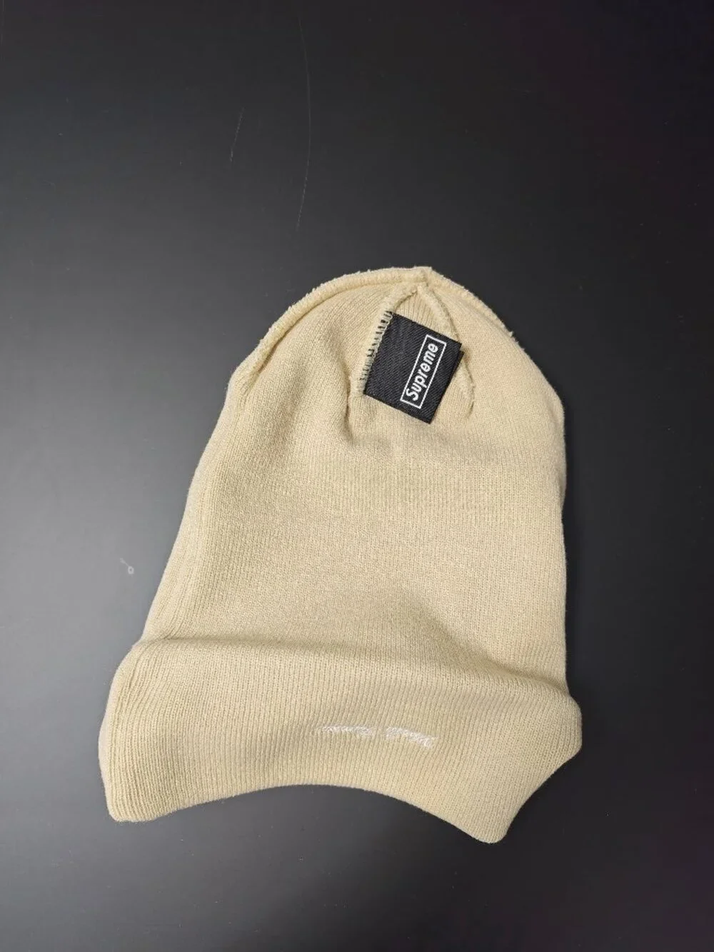 Supreme New Era Beige Red Logo Beanie